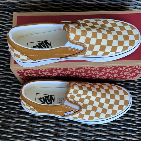 Vans Classic Slip-On Checkerboard Goldenbrown/True White MENS - Picture 4 of 16
